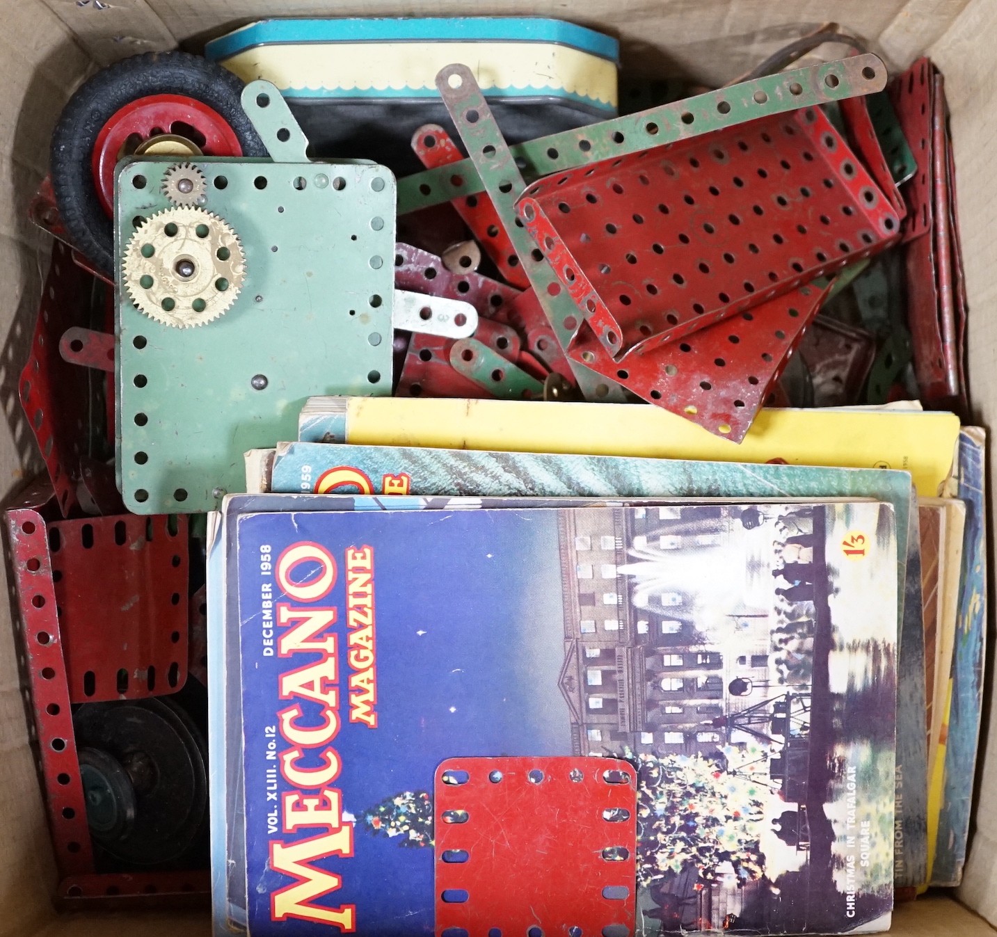 A collection of Hornby gauge 0 toy trains, post-war and Meccano